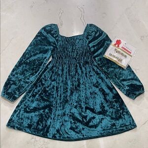 btween Teal Velvet Formal Dress with Matching Hair Clips